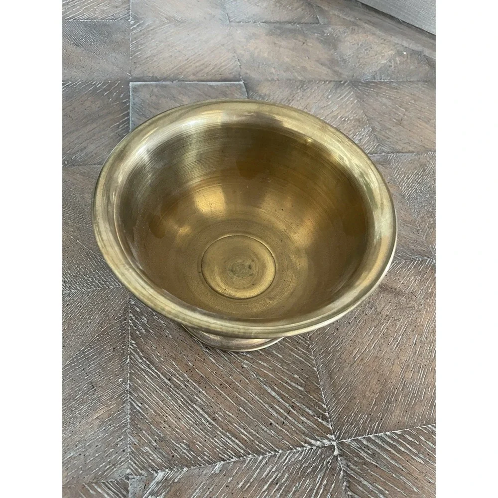 Vintage Solid Brass Pedestal Bowl  Mid-Century Modern Footed Dish India